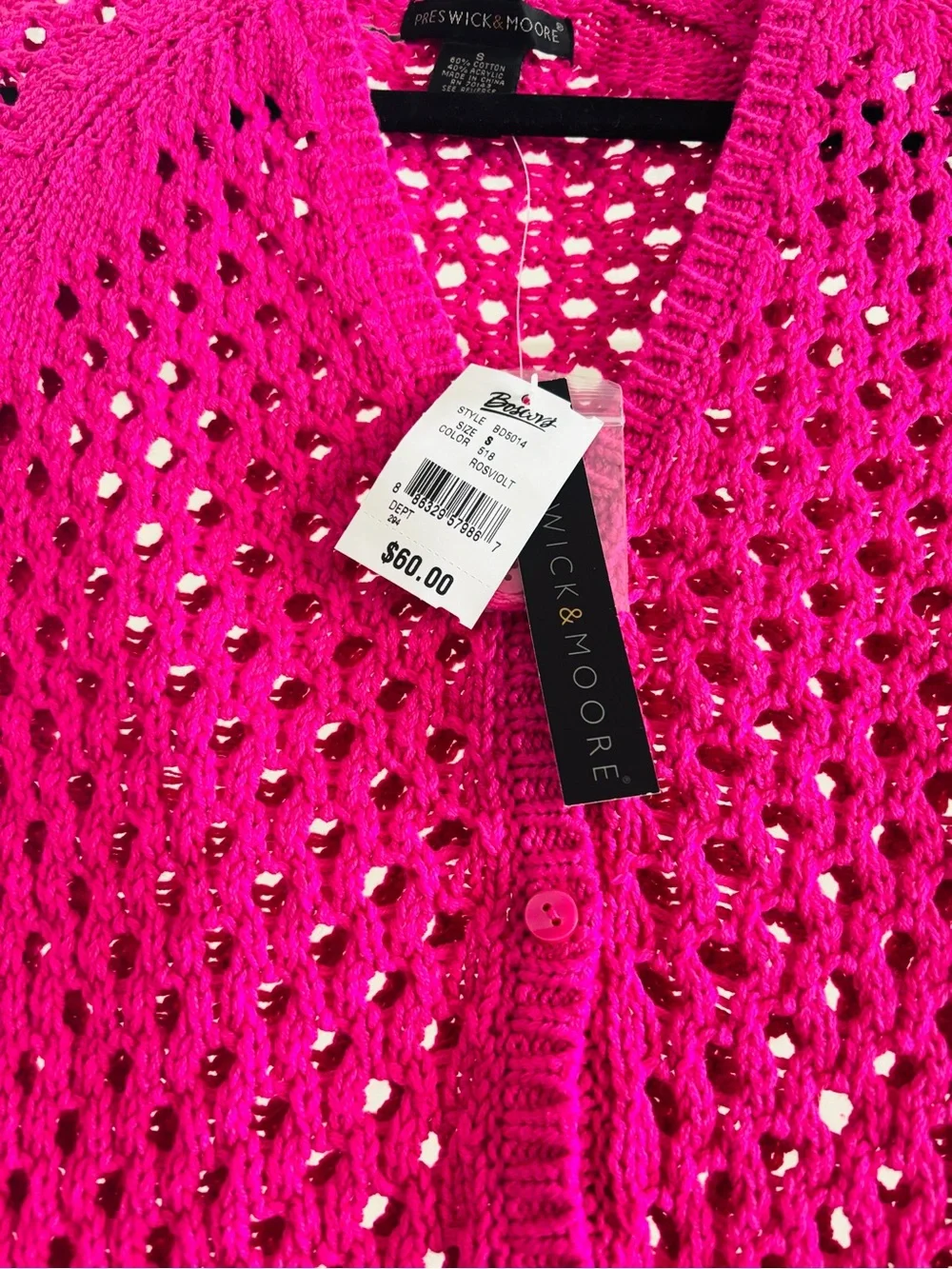 Crochet Sweater Cotton Blend Rose/Violet Small - Picture 3 of 6
